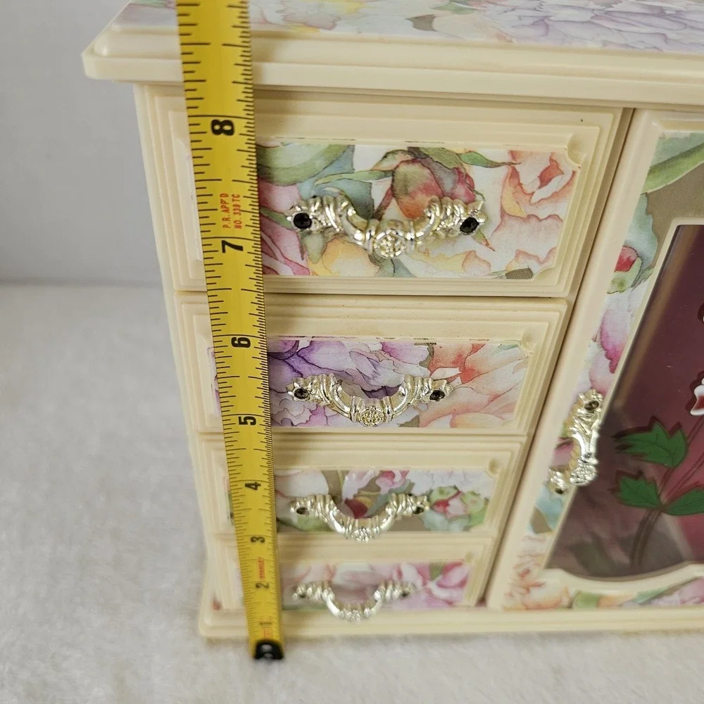 Ballerina Musical Jewelry Box Mele & Co Plastic Drawers Vintage 8x8.5x5